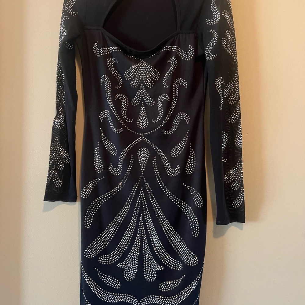 Black bodycon knee-length long sleeve sweetheart dress for cocktail